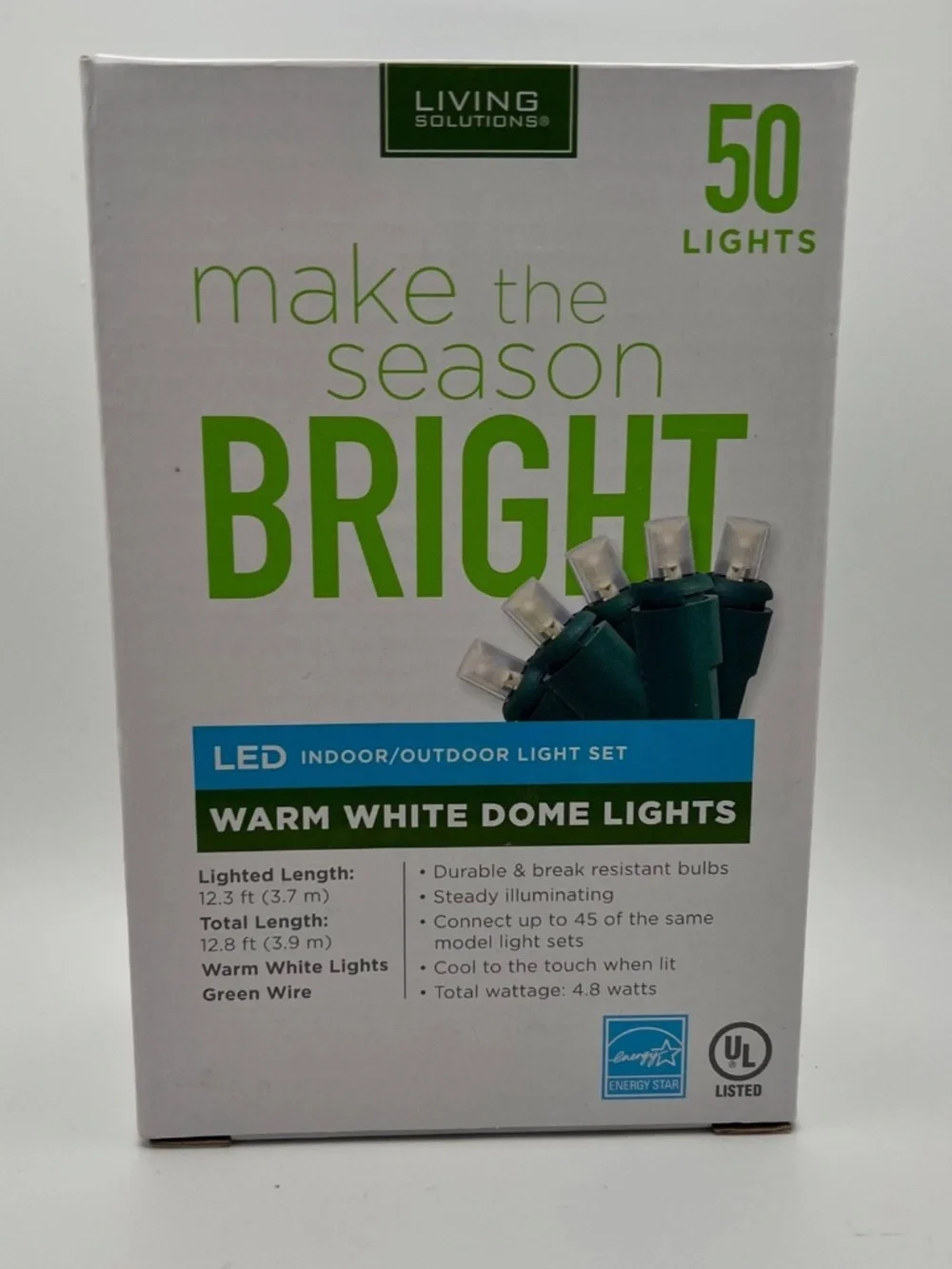 Living Solution 50 LED Warm White Dome Lights Indoor/Outdoor Light Set 12.8ft